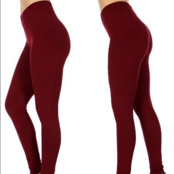 Pants - Burgundy OneSize solid leggings
